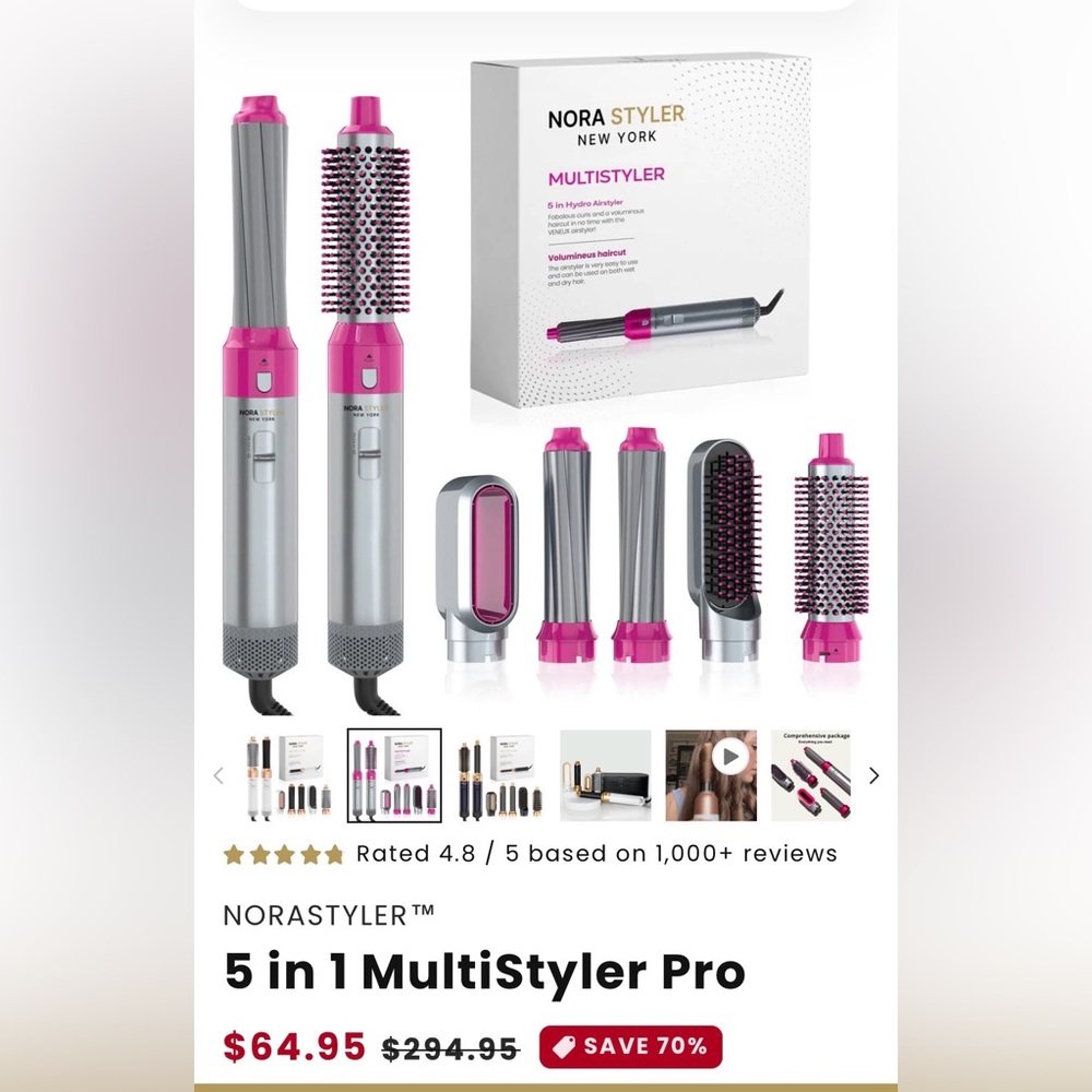 NoraStyler 5 in 1 Multistyler Pro - Silver and Pink Hair Styling Tool Set